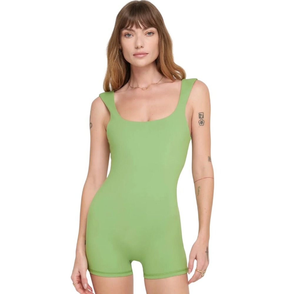 Spiritual Gangster Scoop Neck Active Romper Salem Short Bodysuit Cactus Green M